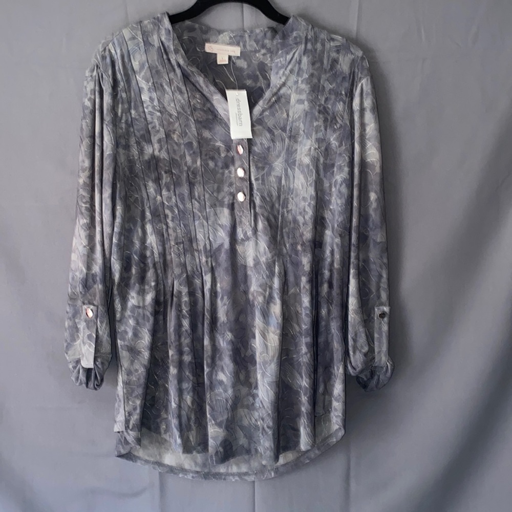 Pleated embroidered 1/4th Button Down - NWT
